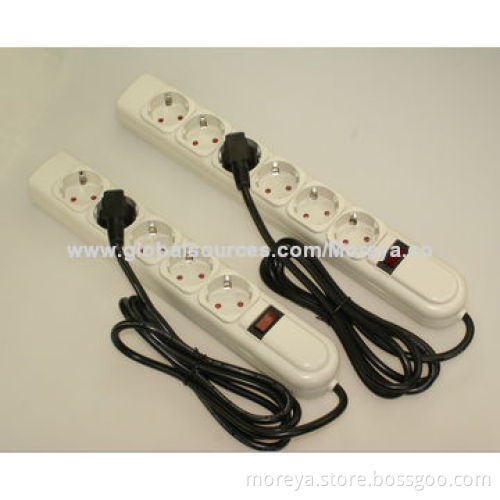 Power Strip of European Standard, with 6 Socket Outlets, Extension Cord, Overload Protection